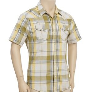 East Hampton Clothing Plaid Western Cowboy Rodeo Pearl Snap Shirt Mens XL Yellow